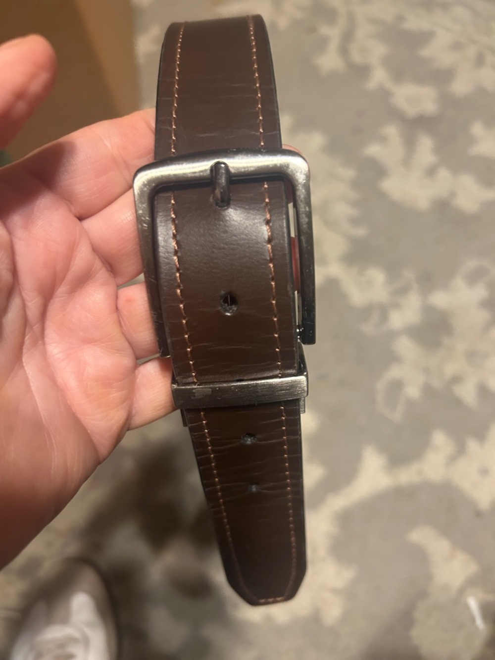 Reversible Men's Brown Leather Belt with Silver Buckle Sz 40